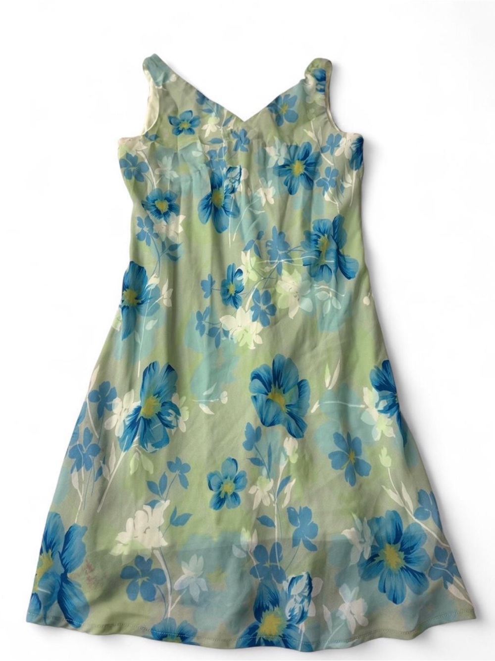 Vintage 90s Dressbarn Blue Green Floral Midi Dress Size 14 Fairycore